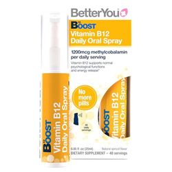 BetterYou Vitamin B12 Oral Spray, High Strength Methylcobalamin Supplement, 1200mg per dose to Boost Energy, Natural Apricot Flavour, 48-Day Supply