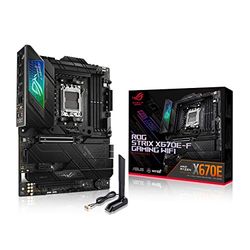 ASUS ROG STRIX X670E-F – Carte mère gaming AMD Ryzen AM5 ATX (PCIe 5.0, DDR5, 16+2 phases d'alimentation, 4 x M.2 avec radiateurs, USB 3.2 Gen 2x2, WiFi 6E, AI Cooling II, Aura Sync RGB)