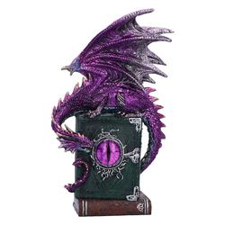 Nemesis Now Dragon Fable 24 cm, żywica, fioletowa, figurka smoka na nawiedzonych książkach, połyskująca fioletowa ozdoba smoka, prezent kolekcjonerski, odlewana w najlepszej żywicy, fachowo ręcznie
