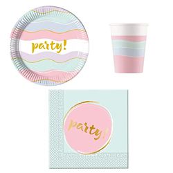 Procos DY10273858 - Set festa elegante piccolo, piatti, tovaglioli e tazze, decorazione tavola, decorazione compleanno