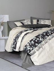Nuit Des Rêves Ranforce Single Quilt Cover Set (135 x 200 cm), antracit, 100% bomull, pigment tryckt, maskintvättbar och knappstängning | Mjuk och snygg klädsel