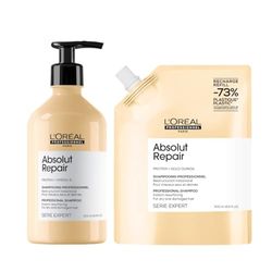 L'Oréal Professionnel Paris Kit Shampoo + Ricarica Professionale per Capelli Secchi e Danneggiati, Formula Ristrutturante, Meno Danni, Absolut Repair, 500ml + 500ml