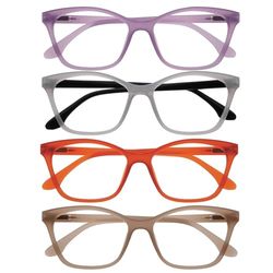 OPULIZE KAT Set di 4 Occhiali da Lettura - Montatura a Occhi di Gatto - Viola, Grigio, Arancione, Tortora - Unisex - Cerniere a Molla - RRRR59-57GU - +3.00