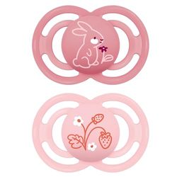 MAM Perfect Pacifier S198 - (instructions dans différentes langues) Set de sucettes avec tétine extra fine et flexible en silicone SkinSoftTM ultra doux pour bébés de 6 mois et plus, (1 lot de 2 unités) avec boîte autostérilisante. Modèles variés