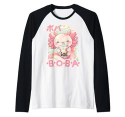 Kawaii Axolotl Boba Anime Axolotl Amorevole Bubble Tea Neko Maglia con Maniche Raglan