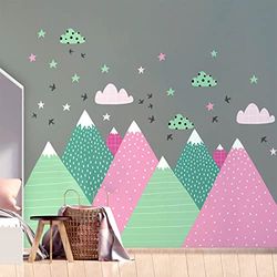 Stickers muraux Enfants - Décoration Chambre bébé - Autocollant Sticker Mural géant Enfant Montagnes scandinaves Dika - 120x180cm