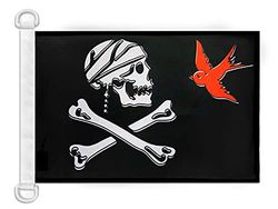 AZ FLAG - Drapeau Pirate Sparrow - 45x30 cm - Pavillon Nautique Corsaire Tête De Mort Spécial Bateau Et Extérieur En Maille Bloquée Avec Anneaux Plastiques Intégrés - 30g