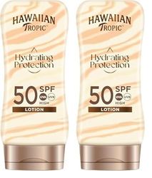 Hawaiian Tropic Hydrating Protection Sunscreen SPF 50 UVA Plus UVB Protection, 180 ml, 12-Hour Moisturisation with Cocoa & Shea Butter, Water Resistant, Vegan (Pack of 2)