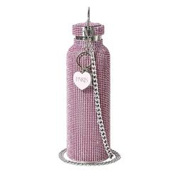 FACKELMANN Paris Hilton Borraccia con glitter rosa, 750 ml, con corpo in acciaio inox e strass, bottiglia d'acqua con ciondolo in metallo e catena rimovibile