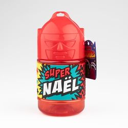 Bouteille personnalisée pour enfant, gourde d'eau avec paille - Super Naël