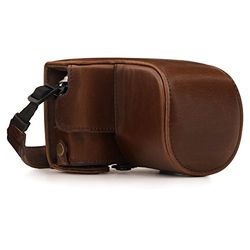 MegaGear Ever Ready - Capa para Olympus Pen E-PL10, E-PL9 (14-42 mm, de couro, com correia) cor castanho-escuro