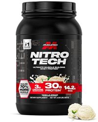 MuscleTech NitroTech Whey Protein Powder, Muscle Maintenance & Growth, Whey Isolate Protein Powder With 3g Creatine, Protein Shake For Men & Women, 6.8g BCAA, 20 Servings, 908g, Vanilla