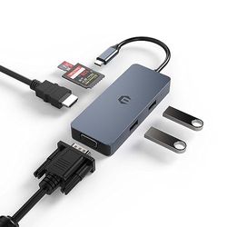 SUTOUG 6-i-1 USB C-hubb, USB C multiportadapter med dubbel HDMI VGA-skärm, 3 USB 3.0-portar, typ C-strömförsörjning och USB C-dockningsstation för Dell, Huawei och andra typ-C-enheter