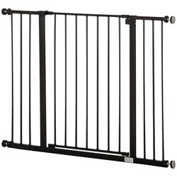 PawHut Dog Gate Pet Safety Gate Stair Barrier Pressure Fit Adjustable 76-82/86-97/101-107 cm, Black