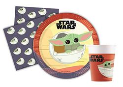 Party Tableware Set Star Wars Grogu Baby Yoda for 8 people (36 pcs: 8 plates Ø23cm, 8 cups 200ml, 20 napkins 33x33cm) in FSC paper