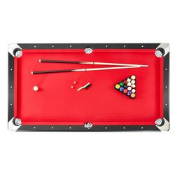 VEVOR Table de Billard 213,4 cm, Kit de Billard Pliable et Portable, Ensemble d'Accessoires Complets avec Balles, Queues, Craies et Brosse, Couleur Noir avec Tissu Rouge, pour Domicile, Club, Café-Bar