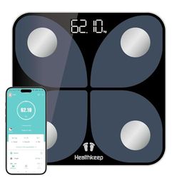 Kroppsfettvåg digital med app – Bluetooth Smart Våg för kroppsfett, BMI, muskelmassa, protein, BMR, testvinnare, 26 x 26 cm