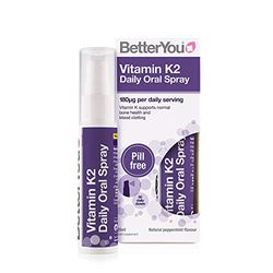 BetterYou Vitamin K2 Daily Oral Spray, Pill-free K2 Supplement, Supports Normal Bone Health and Blood Clotting, 2-month Supply, Made in the UK, Natural Peppermint Flavour