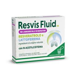 Resvis Fluid XR, Integratore Alimentare di Resveratrolo e Lattoferrina, per il benessere delle vie respiratorie, Con N-Acetilcisteina, Senza Glutine e Zuccheri, 12 Bustine, Gusto Pesca