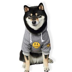 ChoChoCho Smiley-Hunde-Kapuzenpullover, stilvolle Hundekleidung, Smiley-Gesichtspullover, Baumwolle, modisches Outfit für Hunde, Katzen, Welpen, klein, mittel, groß (grau)