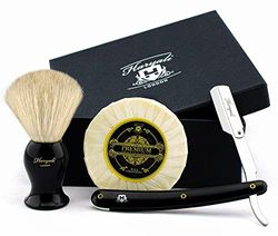 Kit da barba Haryali London da uomo con rasoio a gola tagliata, pennello da barba e sapone da barba