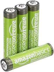 Amazon Basics - Pacote de 4 pilhas recarregáveis AAA NiMH de alta capacidade, 850 mAh, recarregáveis até 500 vezes, pré-carregadas