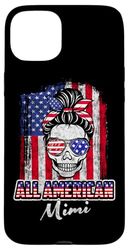 All American Mimi Patriotic Messy Bun Skull USA 4th Of July Custodia per iPhone 15 Plus