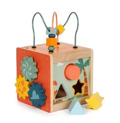 small foot-Smalll Foot Cubo de motricidad Dino, en Madera FSC 100% certificada, para niños a Partir de 12 Meses, 12618