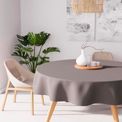 Soleil d'ocre Toalha de mesa antimanchas, Alix redonda, castanho, diâmetro 180 cm
