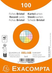 Exacompta - Ref. 10254E – Paquete de 100 enchufes Bristol cuadriculados de 5 x 5 sin perforar – Compatible con impresora de inyección de tinta, láser y fotocopiadora – Formato 105 x 148 mm – Colores
