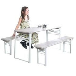roba Conjunto de Asientos para Exteriores - Grupo de Asientos Infantiles de Madera Certificada por FSC - 2 Bancos + 1 Mesa - A Partir de 24 Meses - Gris