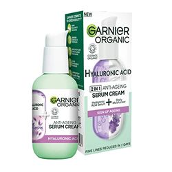 Garnier Organic Lavandin & Hyaluronic Acid Serum Cream, 2in1 Formula With Hyaluronic Acid serum & Hydrating Moisturiser, Replumps Skin & Reduces Fine Lines, Organic & Vegan Formula, 50ml