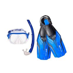 Mares Aquazone Set Nateeva Keewee – Set composé de Masque, Tuba et Palmes de plongée, randonnée Aquatique pour Adultes – Bleu, S/M