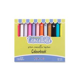 Colourbook Cancellotte - Set van 12 uitwisbare gelstiften, navulbaar, halfronde gum, diameter van de punt 0,7 mm (Colour Mix)