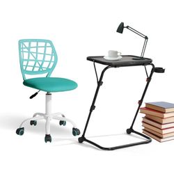 FurnitureR Lot de 2 Ensembles de Meubles, Chaise Aqua et Bureau Pliant Noir, Design Ergonomique, Hauteur et Angle Réglables, Plastique et Métal, pour la Maison et Le Salle de Jeux, Facile à Déplacer