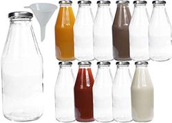 mikken 12 x Glass Bottles 500 ml Bottle with Screw Cap Silver with Funnel