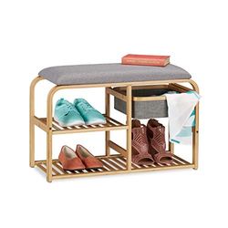 Relaxdays Banco Zapatero Recibidor, Asiento Acolchado, Estantería Zapatos Pasillo, Estrecho, 45x69x30 cm, Gris y Marrón