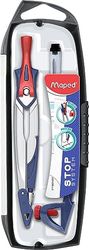 Maped – Caja de brújulas escolares Stop System de 3 piezas con seguridad, protección de punta y mina – Sistema de bloqueo patentado, anillo universal + funda – a partir de 10 años