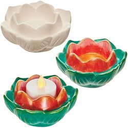 Baker Ross FN375 Lotus theelichthouder - set van 2, Keramiek schilderen voor kinderen, theelichthouders voor kinderen om te beschilderen
