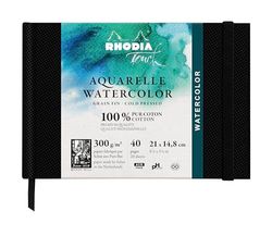 RHODIA 116137C - aquarel notitieboekje 300 g/m, 100% katoen - fijnkorrelig - A5 landschap - 40 pagina's - harde notebook aquarel, boek van de Aug. Touch