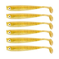 Zanderbait 9 cm Goldglitter, esche da pesca, esche artificiali, lucioperca, esca softbait, pesce di gomma, 6 pezzi.