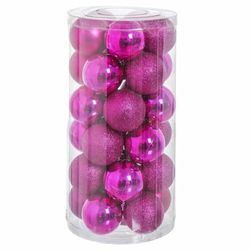 BigBuy Christmas Kerstballen Fuchsia kunststof glitter 6 x 6 x 6 cm (30 stuks)