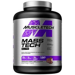 MuscleTech MassTech Elite Protein Powder, Weight & Muscle Mass Gainer, Whey Isolate Mass Protein Powder With 3g Creatine, 80g Protein, 18g BCAA, 14 Servings, 3.2kg, Chocolate Fudge Cake