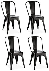 Ibbe Design Zwart Eetkamerstoelen van Metaal Korona Set van 4 Stapelbare Keukenstoel met Metalen Poten, Keuken Woonkamer Slaapkamer 43x51x85 cm