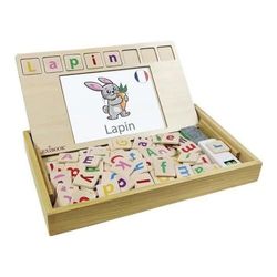 LEXIBOOK EDU100i1 Bio Toys skola, tvåspråkig fransk/engelska, trä, 50 ordkort, alfabet, pedagogiskt spel