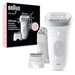 Braun Silk-épil 7 Depilatore Donna, Epilatore Elettrico Donna Con Testina Ampia Per Una Epilazione Semplice, Wet & Dry, Pelle Liscia a Lungo, 7-041, Bianco/Argento