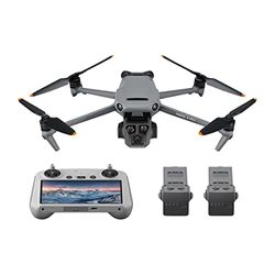 DJI - Pack Mavic 3 Pro Vuela Más con RC (control remoto con pantalla), dron insignia de tres cámaras con cámara Hasselblad con CMOS 4/3, transmisión de vídeo HD a 15 km, tres baterías