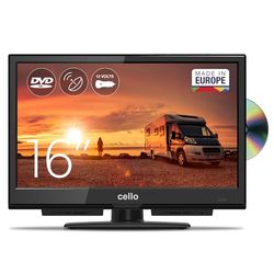 Cello C1624F-12V 16" Camping Reise Full HD LED TV Integrierter DVD-Player Triple Tuner DVB-T/T2-C-S/S2 HDMI USB 12V KFZ Car Adapter „Pitch Perfect Sound“ für ein einzigartiges Klangerlebnis