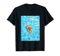 Divertido golden retriever en piscina agua natación lindo perro mamá papá Camiseta