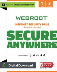 WEBROOT Internet Security Plus 2024 | + Gestor de contraseñas, Smartphone and Tablet | 3 dispositivos | 1 año | Mac/Windows/iOS/Android/Chrome | Código de activación por email